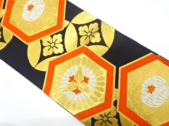JAPANESE KIMONO / ANTIQUE FUKURO OBI / WOVEN FLORAL KIKKO